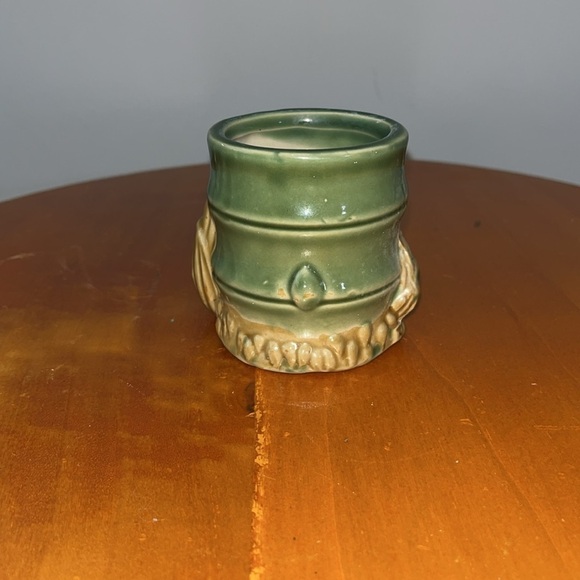 Elephant Planter Small Green Ceramic Trunk Up Big Ears Brown Accents 3 inch - Picture 3 of 6